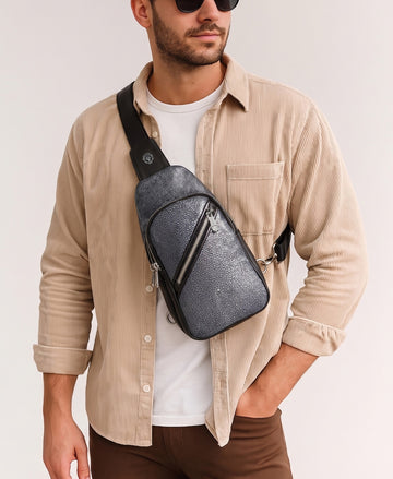 Grey Stingray Crossbody Bag with Silver Detailing