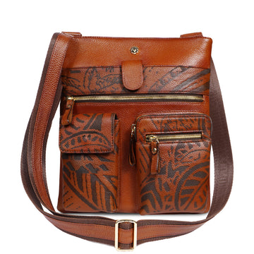 Luxury Tan Leather Doddle Handpainted Crossbody Bag with Utility Pockets