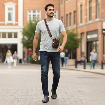 Branded Strap Dark Brown Cross-Body Bag