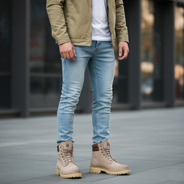 Burnished Beige Light Weight Biker Boot Suede Leather Lace-Up Closure by BRUNE & BARESKIN