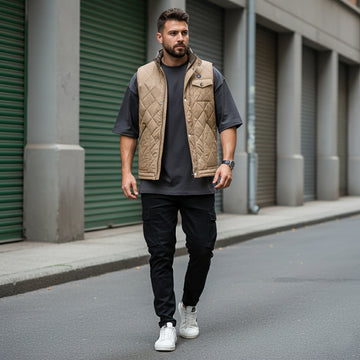 Beige Diamond-Stitched Vest