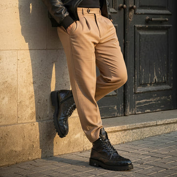 Black Chunky Lightweight Exotic Real Ostrich Leather Boots