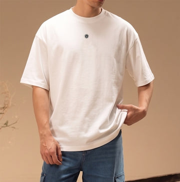 Premium White Loose Fit Round Neck T-Shirt with 3D Lion Logo