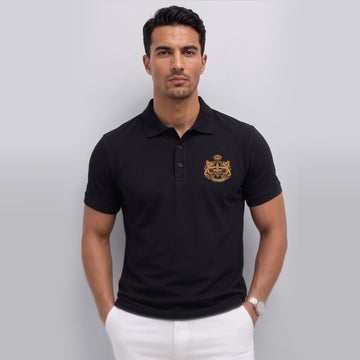 Premium Black Polo T-Shirt with Royal Crest Embroidery