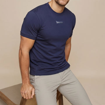 Bareskin Blue Muscle Fit Round Neck T Shirt