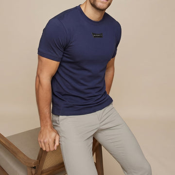 Bareskin Blue Muscle Fit Round Neck T Shirt
