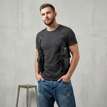 Black Textured Multi-Pocket Adjustable Harness Bag