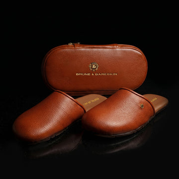 Tan Textured Handcrafted Travel Slippers & Pouch Combo