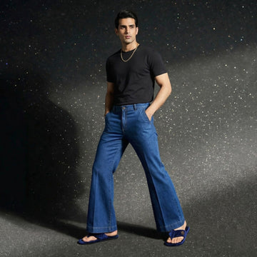 V-Strap Slide-in-Slippers in Soft Blue Italian Velvet