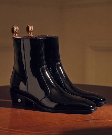 Black Patent Formal Boots Cuban Heel Zipper Closure