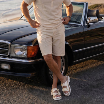 Premium White Leather Slide-in Slippers with Golden Studds