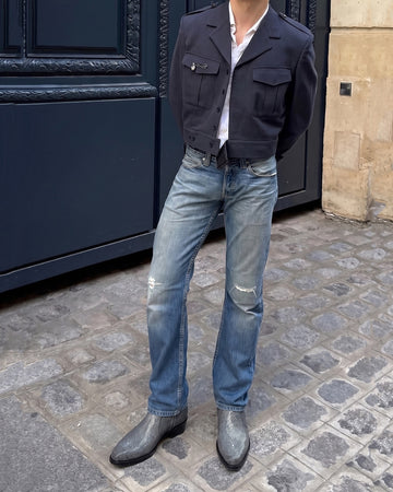 Cowboy Pointed-Toe Cuban-Heel Boot with Exotic Grey Caviar Stingray Fish Leather