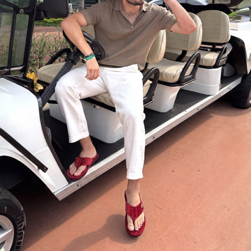 Red V-Strap Velvet Slippers