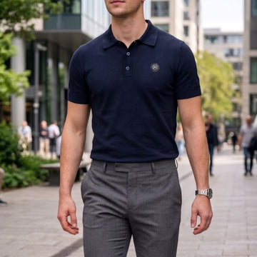 Premium Blue Polo T-Shirt with Silver Lion Logo