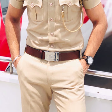 Police Uniform Belt in Genuine Cognac Leather (Without Buckle)