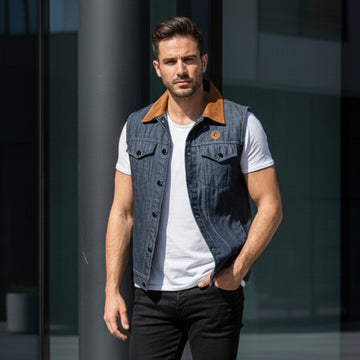 Blue Denim Vest with Flap Pockets