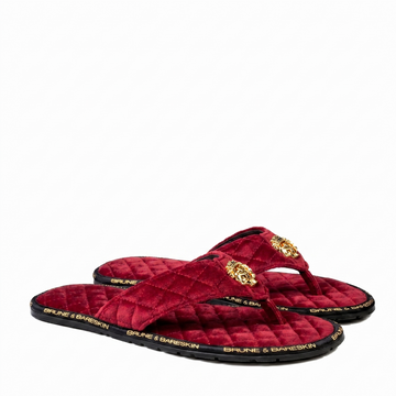 Red Velvet Slippers with 3D Lion Logo