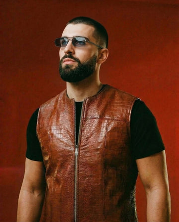 Luxury Tan Croco Embossed Leather Vest