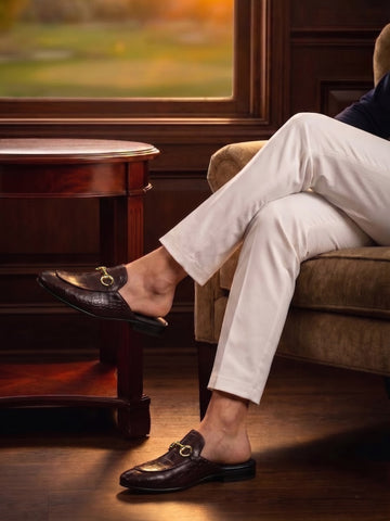 Dark Brown Deep Cut Horsebit Mules