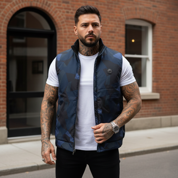 Blue Camo Vest with Snap & Zip Closure