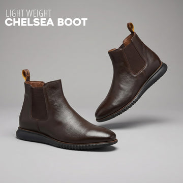 Dark Brown Grain Textured Leather Chelsea Boots with Light Weight Sole by Brune & Bareskin