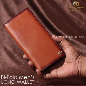 Tan Bi-Fold Long Wallet For Men