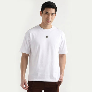 Premium White Round Neck T-Shirt with 3D Lion Logo