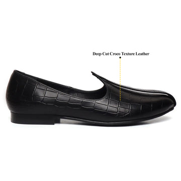 Black Deep Cut Croco Leather Jalsa