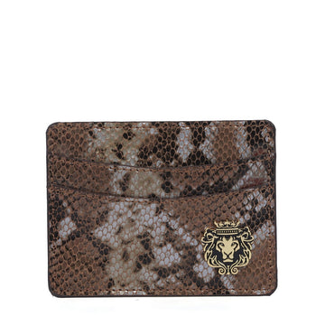Unisex Card Holder Snake Texture Leather with Golden Finish Metal Lion Logo