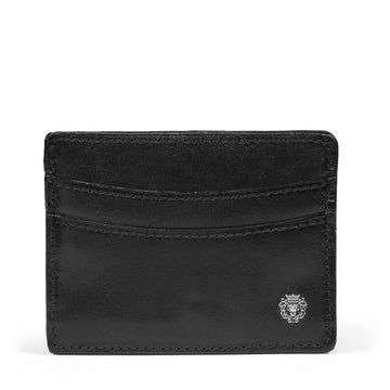 Black Hand Painted Leather with Silver Finish Metal Lion Unisex Card Holder By Brune & Bareskin