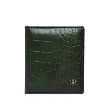 Green Croco Two Fold Leather Card Holder By Brune & Bareskin