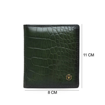 Green Croco Two Fold Leather Card Holder By Brune & Bareskin