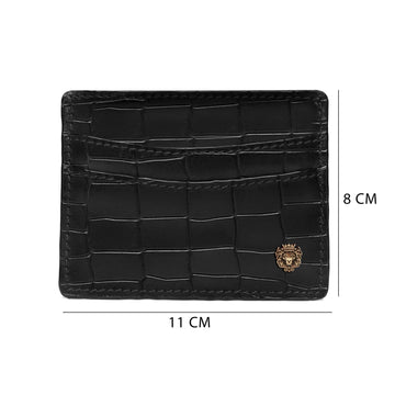Black Croco Deep Cut Leather With Golden Lion Logo Card Holder By Brune & Bareskin
