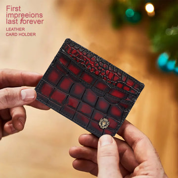 Smokey Finish Card Holder in Wine Deep Cut Leather