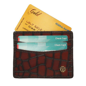 Cognac Smokey Patina Finish Card Holder in Deep Cut Croco Leather by Brune & Bareskin