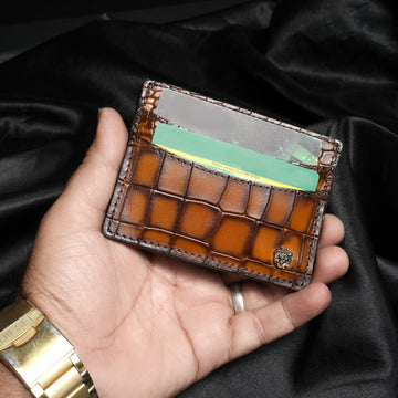 Smokey Finish Card Holder in Tan Deep Cut Leather