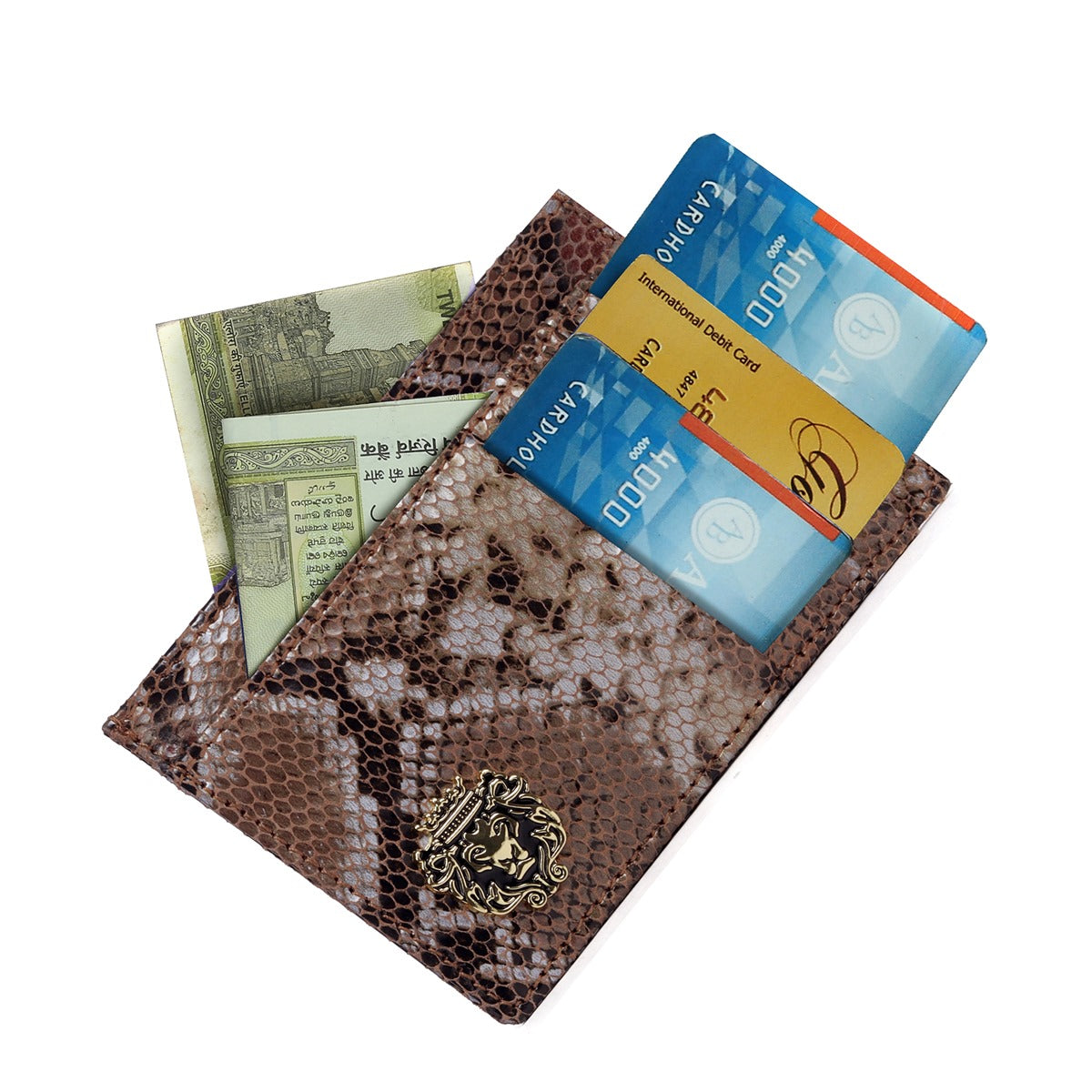 Prolonged Card Holder with Python Snake Skin Textured Leather