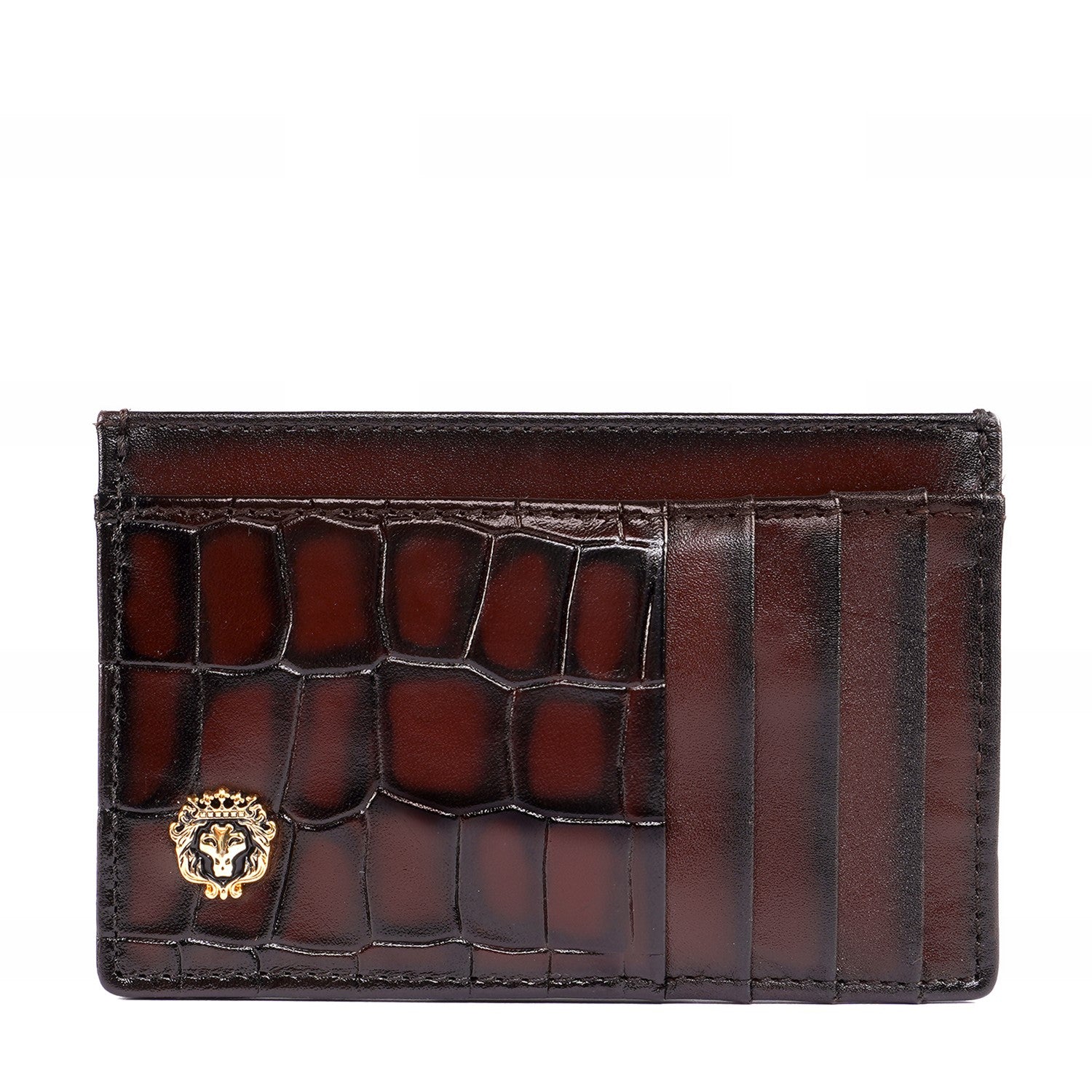 Dark Brown Croco Deep Cut Leather Prolonged Card Holder By Brune & Bareskin