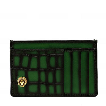 Smokey Green Croco Textured Leather Prolonged Card Holder By Brune & Bareskin