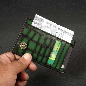 Smokey Green Croco Textured Leather Prolonged Card Holder By Brune & Bareskin