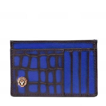 Blue Croco Deep Cut Leather Prolonged Card Holder By Brune & Bareskin