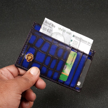 Blue Croco Deep Cut Leather Prolonged Card Holder By Brune & Bareskin