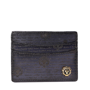 Classic Blue Scritto Laser Leather Card Holder with Lion Logo