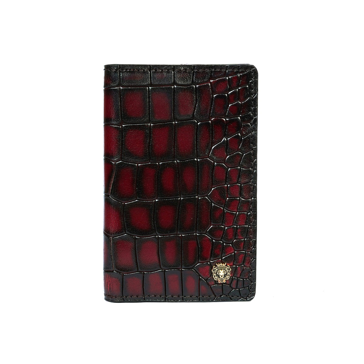 Wine Smokey BI-Fold Card Holder in Deep Cut Croco Texture Leather
