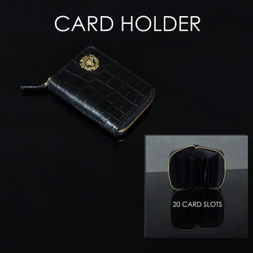 Zipper Closure Card Holder in Black Deep Cut Croco Texture Leather