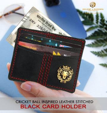 Cricket Ball Inspired Card Holder with Stitched Pattern