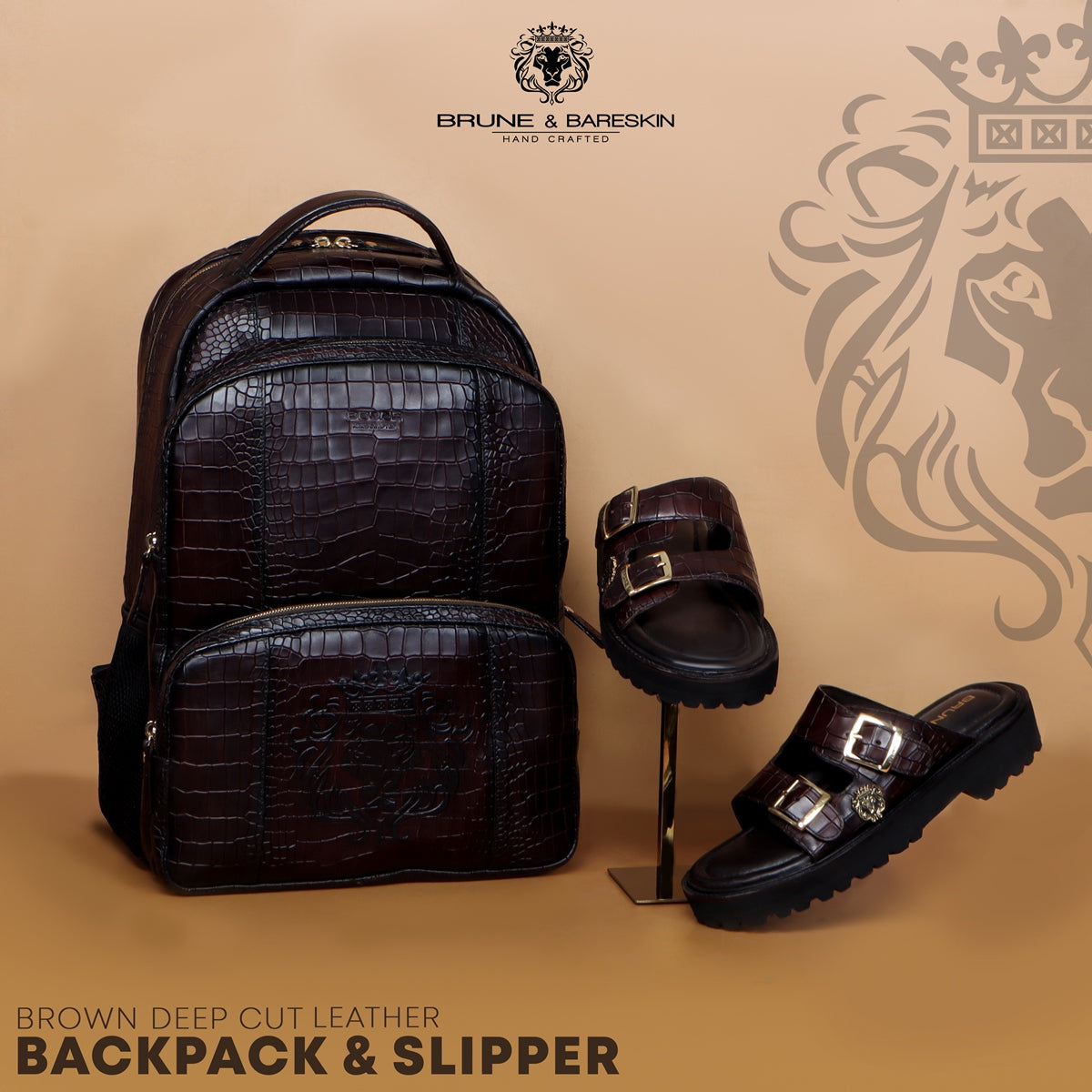 Croco Textured Leather Combo (Backpack & Chunky Slipper)