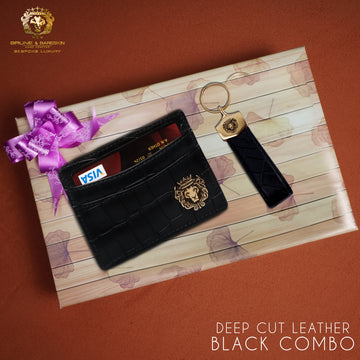 Gifting Combo Pack Black Leather Card Holder with Key Chain