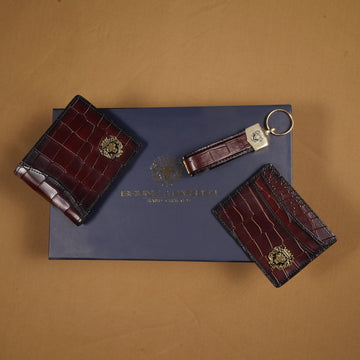 Luxurious Combo of Dark Brown Deep Cut Leather(Bi-Fold Wallet, Card Holder & Key-Chain)