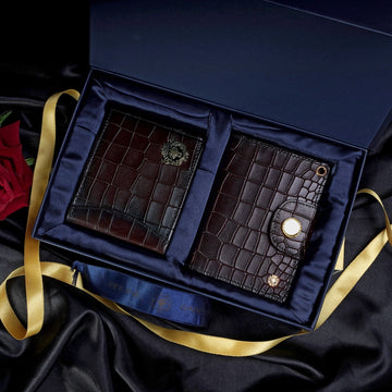 Organizer Combo Pack of Bi-Fold Wallet & Card Holder in Dark Brown Deep Cut Leather
